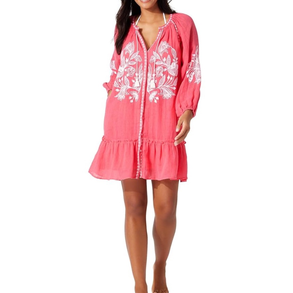 Tommy Bahama Linen Gauze Tunic Swim Cover Up Dress Size XS Women Beach Pockets